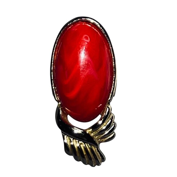 Vintage Coro Gold Tone And Marbled Tomato Cabochon Clip On Earrings (5863) - Picture 3 of 7